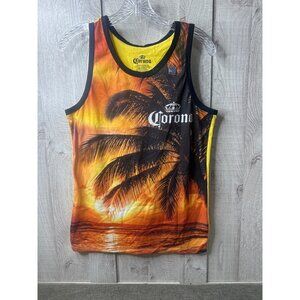 Corona Beer Tank Top S Vibrant Sunset Beach Design Yellow/Black Casual Summer